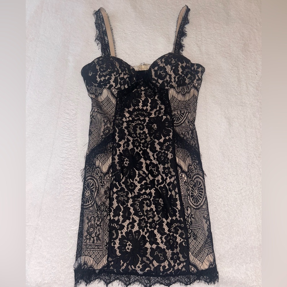 Short mini black lace dress from Akira.